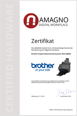 dokumentenmanagement zertifikat scanner - Brother Dokumentenscanner für AMAGNO zertifiziert