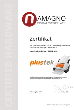 plustek dokumentenscanner amagno - plustek Dokumentenscanner der eScan Serie für AMAGNO zertifiziert